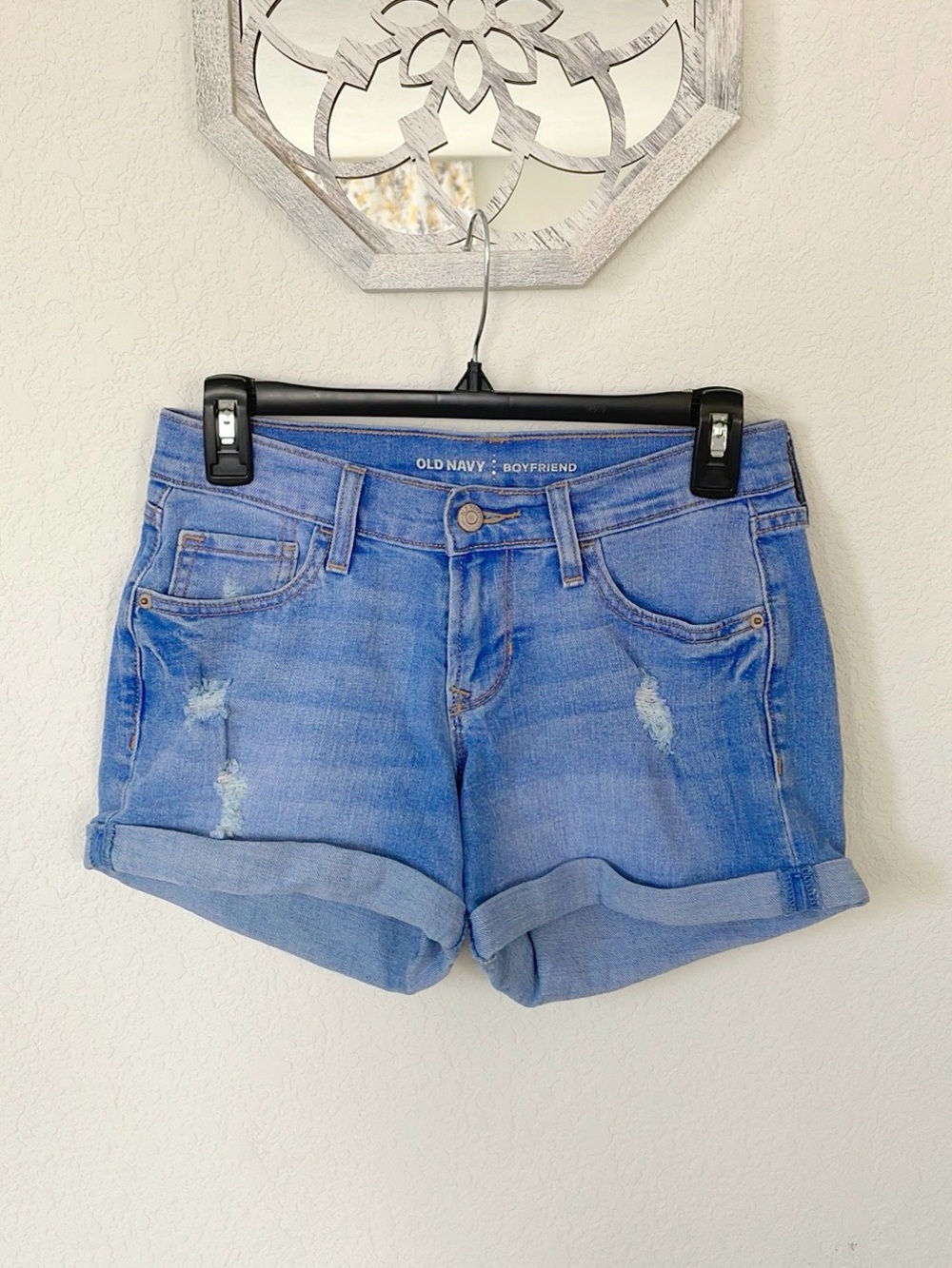 Old Navy • Light Wash Distressed Boyfriend Cuffed Denim Shorts Size 0